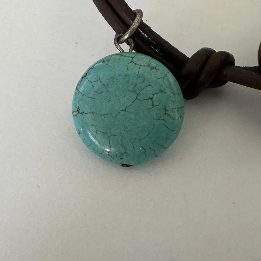 Santorini Bracelet Brown Leather Turquoise Charm‎ 7 Inch Blue Toggle Love